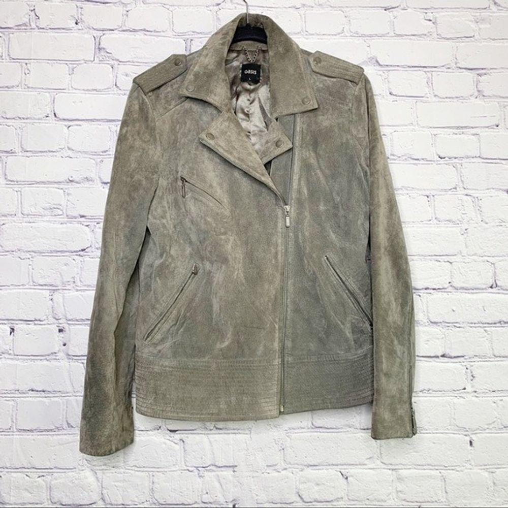 Oasis 100% Leather Suede Moto Jacket Large